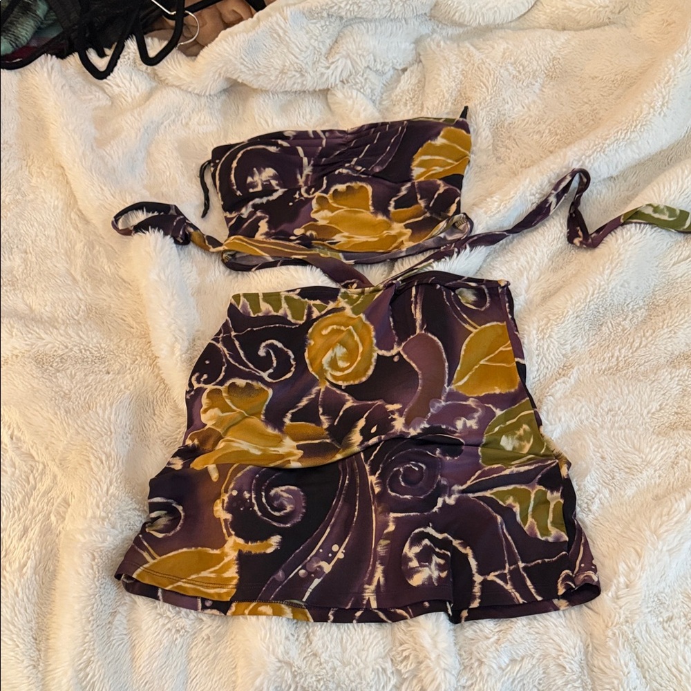 Custom Reworked Y2K Purple and Yellow Floral Two-Piece Set